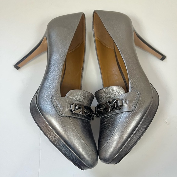 Coach Metallic Silver Leather Platform Loafers Size 6.5B - Picture 6 of 12